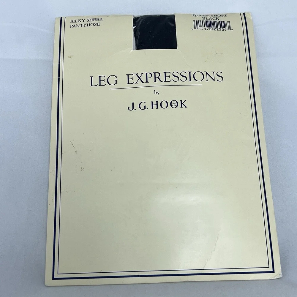 Vintage J.G. Hook Leg Expressions Silky Sheer Black Pantyhose Size‎ Queen Short